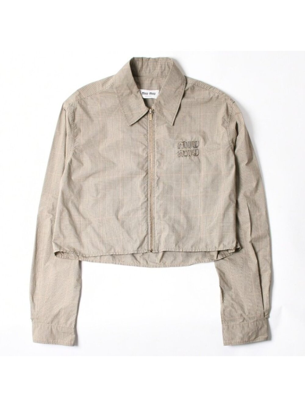 Miu Miu Technical Check Zip-up Shirt Up Beige